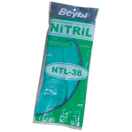 Beybi Korun Yeşil Nitril Kimyasal Eldiven 38Cm