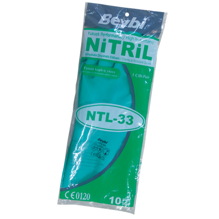 Beybi Korun Yeşil Nitril Kimyasal Eldiven 33Cm