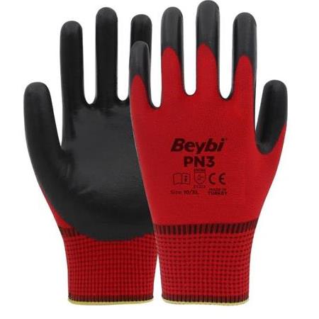 Beybi Pn3 Nitril Eldiven  Kırmızı Siyah