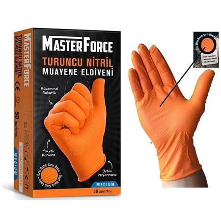 Master Force Turuncu Nitril Muayene Eldiveni - Pudrasız